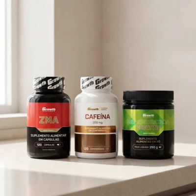 Kit Iniciantes: Cafeína 200mg 120 comp, ZMA 120 caps e Creatina Monohidratada 250g