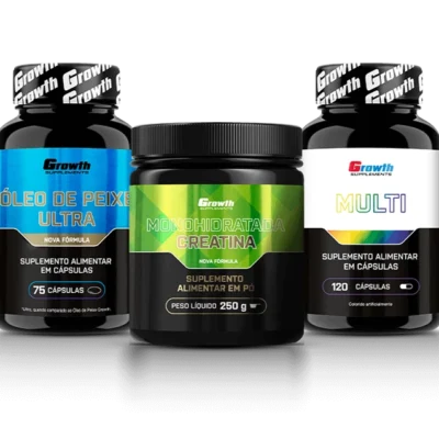 Kit Creatina Monohidratada 250g, Multivitamínico 120 caps e Óleo de Peixe Ultra 75 caps