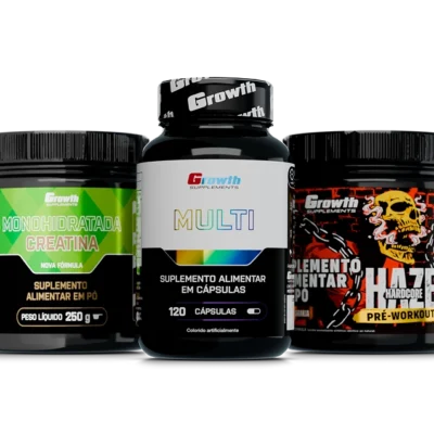 Kit Creatina Monohidratada 250g, Multivitamínico 120 caps e Pré-Treino Haze 300g