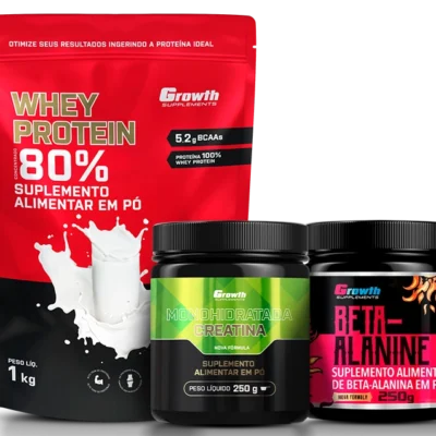 Kit Whey Protein Concentrado 1kg, Creatina Monohidrata 250g, Beta Alanina 250g
