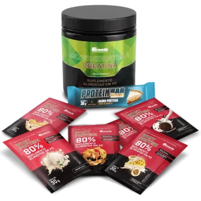 Kit Sabores: Protein Bar 30g Display C/ 12 UN + Creatina Monohidratada 250Gr + Dose 30Gr Whey Protein Concentrado 80% - Chocolate C/ Amendoim + Banana + Caramelo + Mousse De Maracujá + Cookies + Baunilha