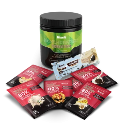 Kit Sabores: Barra Wafer + Creatina Monohidratada 250Gr + Dose 30Gr Whey Protein Concentrado 80% - Chocolate Com Amendoim + Banana + Caramelo + Mousse De Maracujá + Cookies + Baunilha